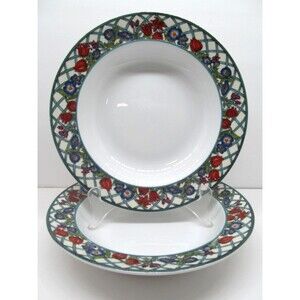 Dansk Nordic Garden Rim Soup Bowls - Lattice Flowers  8-3/4”  Set of 2